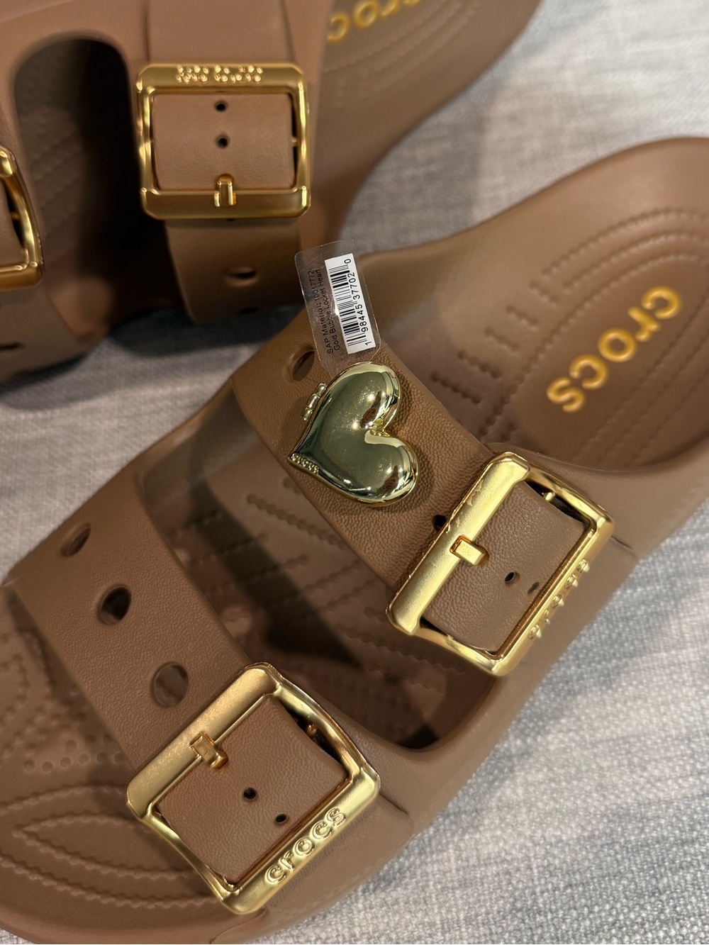 NWOT Crocs Classic Saturday Sandals Metallic Buckle Sepia with 1 FREE JIBBITZ - Picture 4 of 5